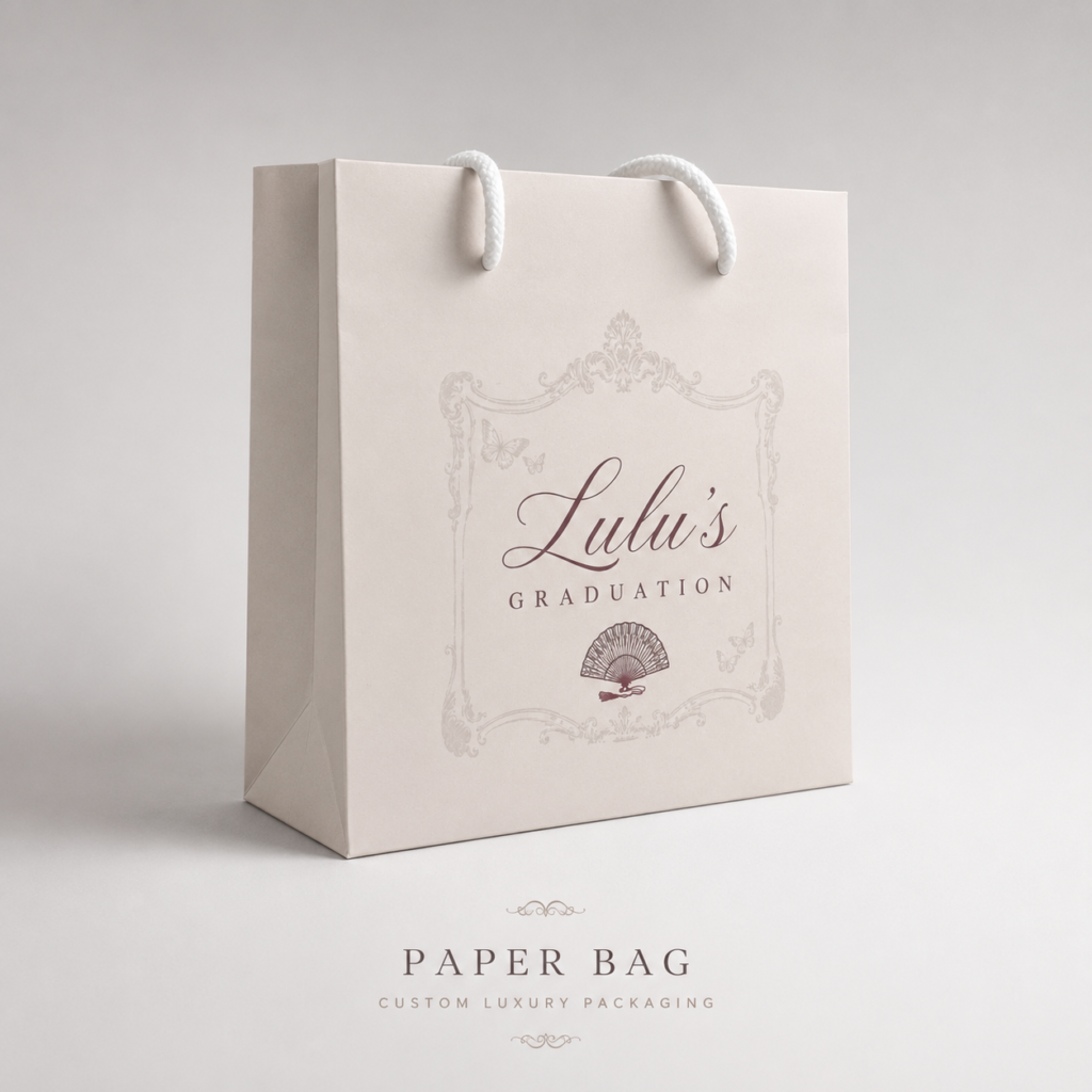 A graduation paper bag product mockup.