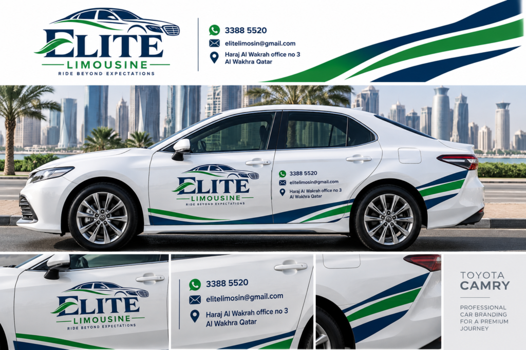 A vehicle branding design mockup for Elite Limousine.